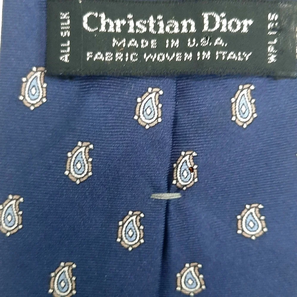 Vintage Christian Dior Tie Classic Navy Blue Small Print. 100% Silk